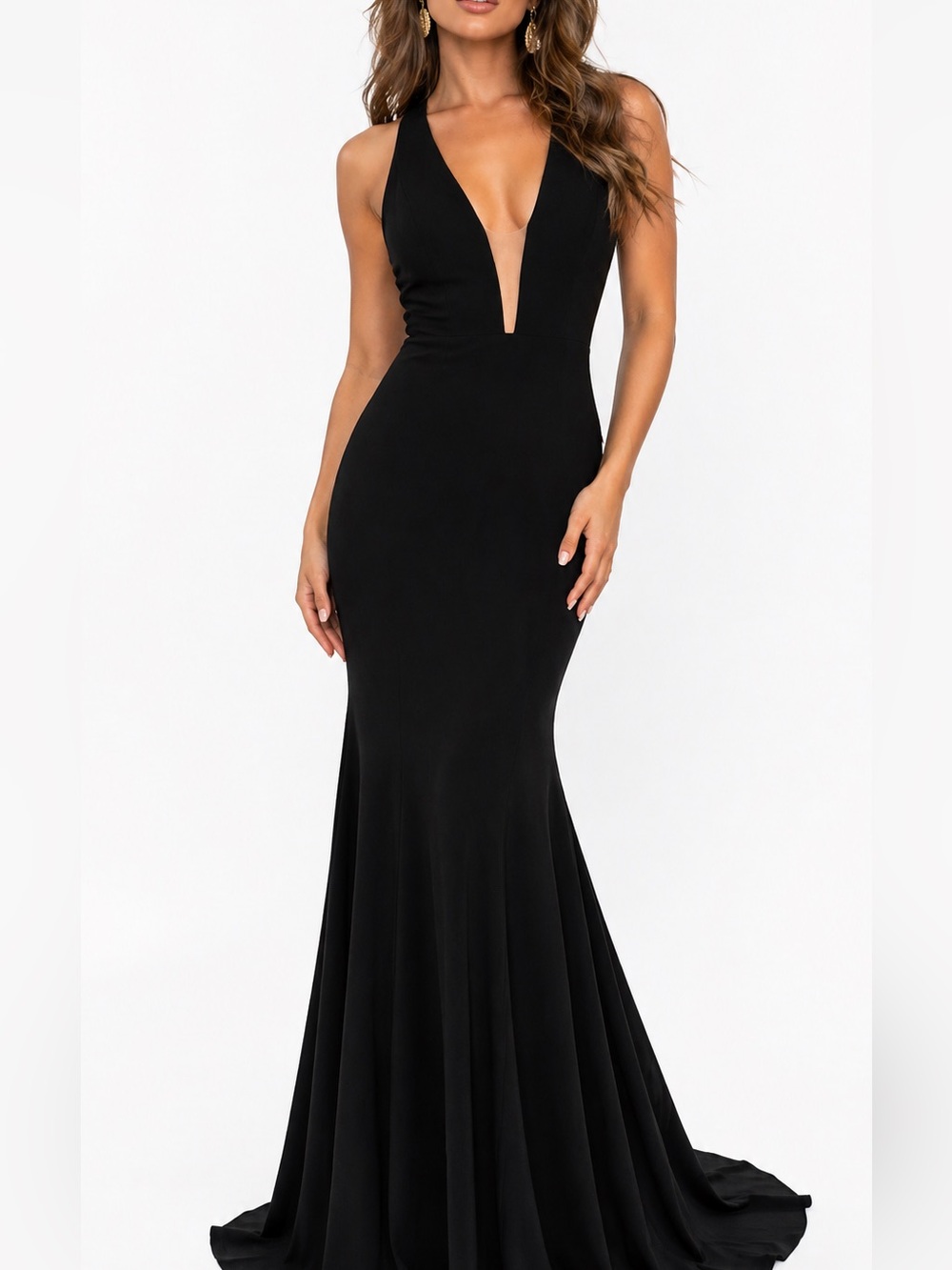Jovani Black Deep V Elegant Gown Dress Prom Pageant Black Tie Wedding Size 2